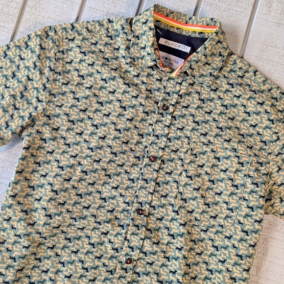 Drill Clothing Co. Other - Geometrix NY Dachshund Dress Shirt Men's S Olive Camo Button Down - Short Sleeve